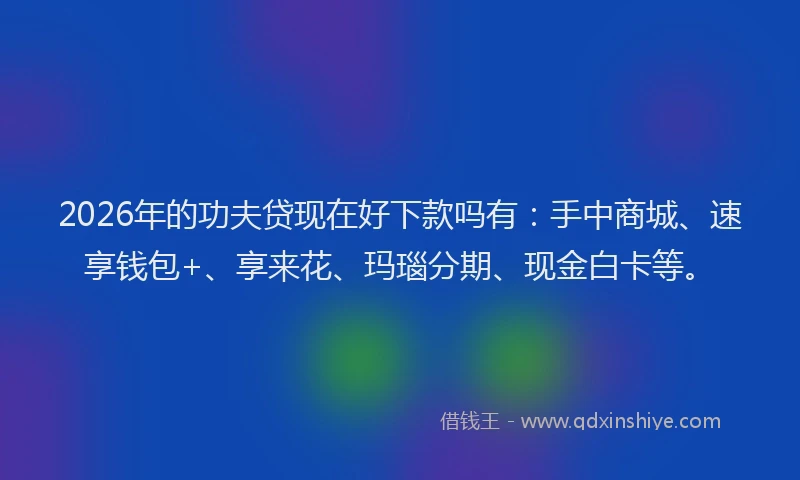 2026年的功夫贷现在好下款吗有：手中商城、速享钱包+、享来花、玛瑙分期、现金白卡等。
