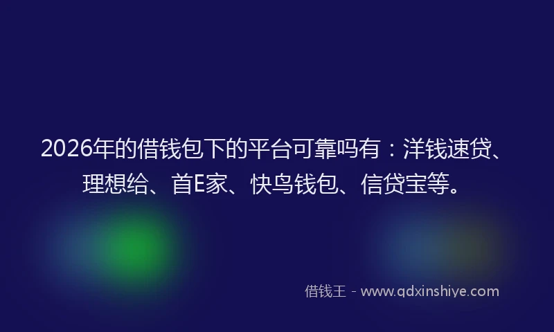 2026年的借钱包下的平台可靠吗有：洋钱速贷、理想给、首E家、快鸟钱包、信贷宝等。