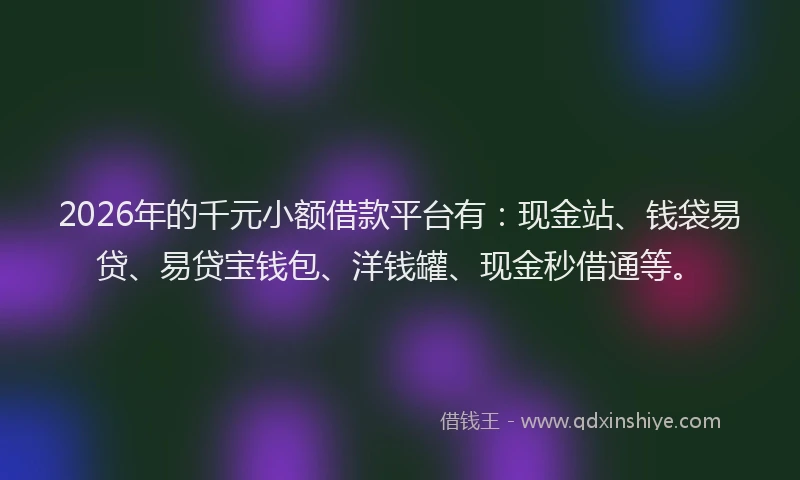2026年的千元小额借款平台有：现金站、钱袋易贷、易贷宝钱包、洋钱罐、现金秒借通等。