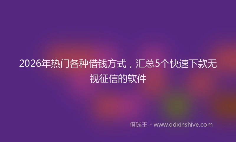 2026年热门各种借钱方式，汇总5个快速下款无视征信的软件