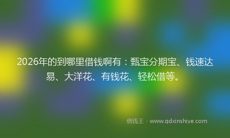 2026年的到哪里借钱啊有：甄宝分期宝、钱速达易、大洋花、有钱花、轻松借等。