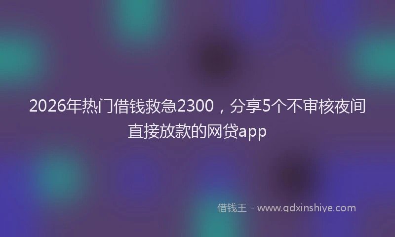 2026年热门借钱救急2300，分享5个不审核夜间直接放款的网贷app