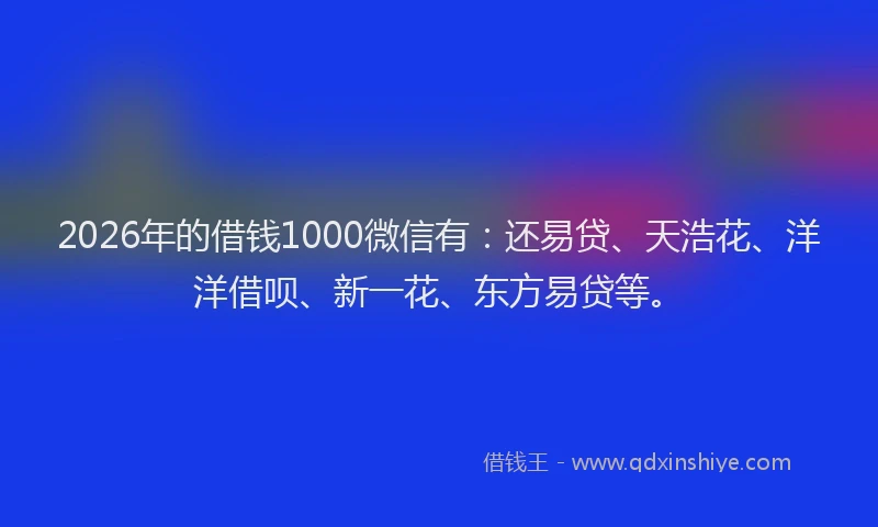 2026年的借钱1000微信有：还易贷、天浩花、洋洋借呗、新一花、东方易贷等。