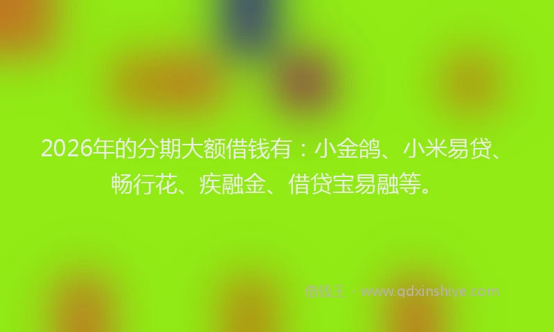 2026年的分期大额借钱有：小金鸽、小米易贷、畅行花、疾融金、借贷宝易融等。
