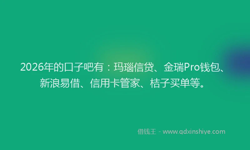 2026年的口子吧有：玛瑙信贷、金瑞Pro钱包、新浪易借、信用卡管家、桔子买单等。