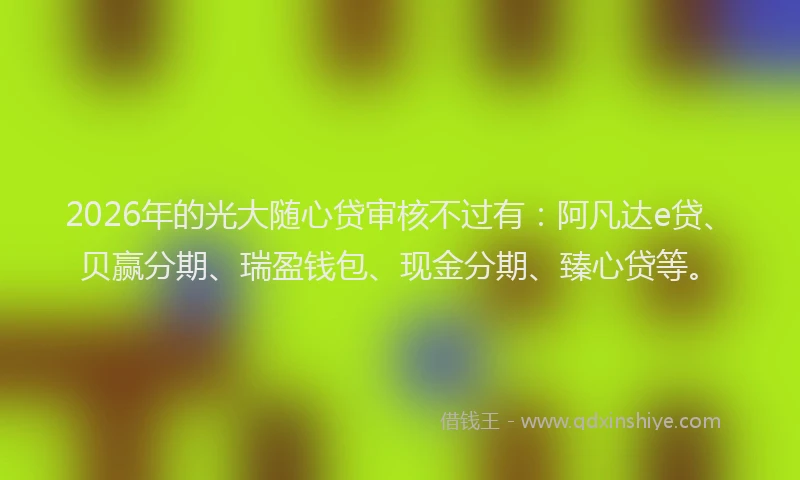 2026年的光大随心贷审核不过有：阿凡达e贷、贝赢分期、瑞盈钱包、现金分期、臻心贷等。