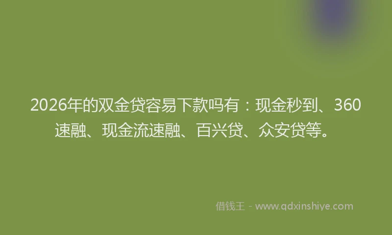 2026年的双金贷容易下款吗有：现金秒到、360速融、现金流速融、百兴贷、众安贷等。