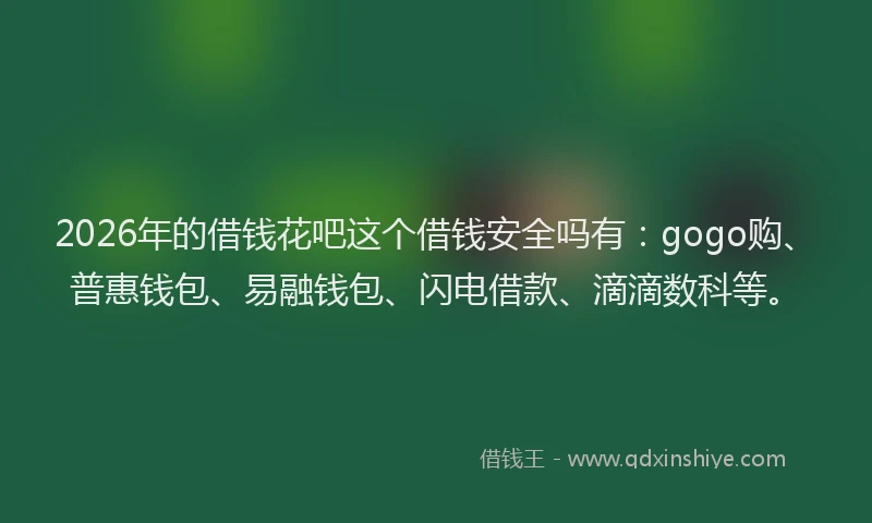 2026年的借钱花吧这个借钱安全吗有：gogo购、普惠钱包、易融钱包、闪电借款、滴滴数科等。