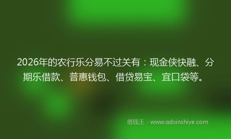 2026年的农行乐分易不过关有：现金侠快融、分期乐借款、普惠钱包、借贷易宝、宜口袋等。