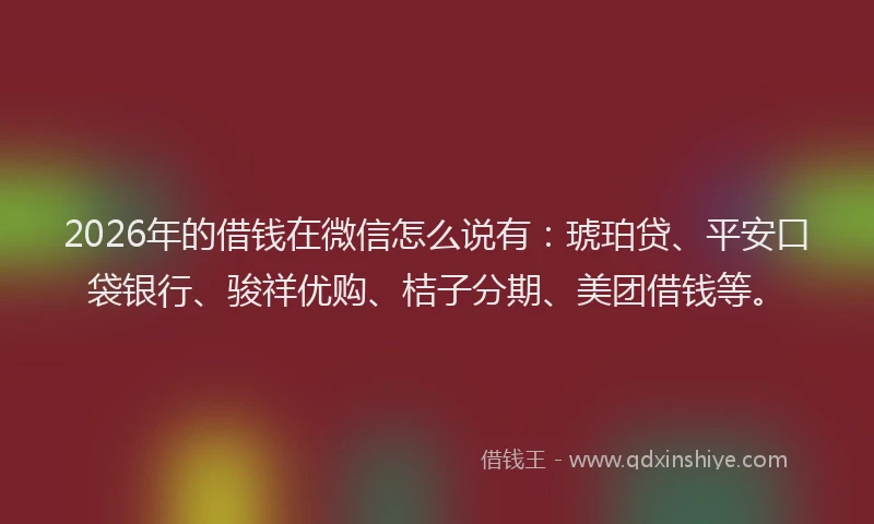2026年的借钱在微信怎么说有：琥珀贷、平安口袋银行、骏祥优购、桔子分期、美团借钱等。