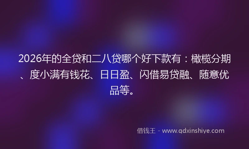 2026年的全贷和二八贷哪个好下款有：橄榄分期、度小满有钱花、日日盈、闪借易贷融、随意优品等。
