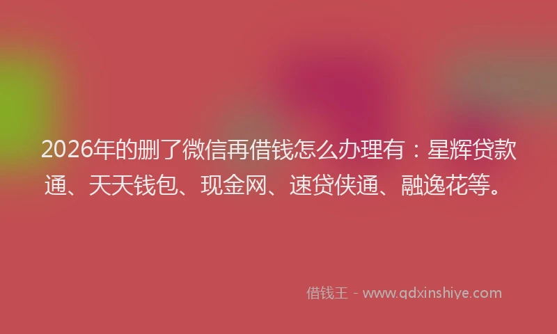 2026年的删了微信再借钱怎么办理有：星辉贷款通、天天钱包、现金网、速贷侠通、融逸花等。