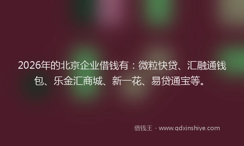 2026年的北京企业借钱有：微粒快贷、汇融通钱包、乐金汇商城、新一花、易贷通宝等。