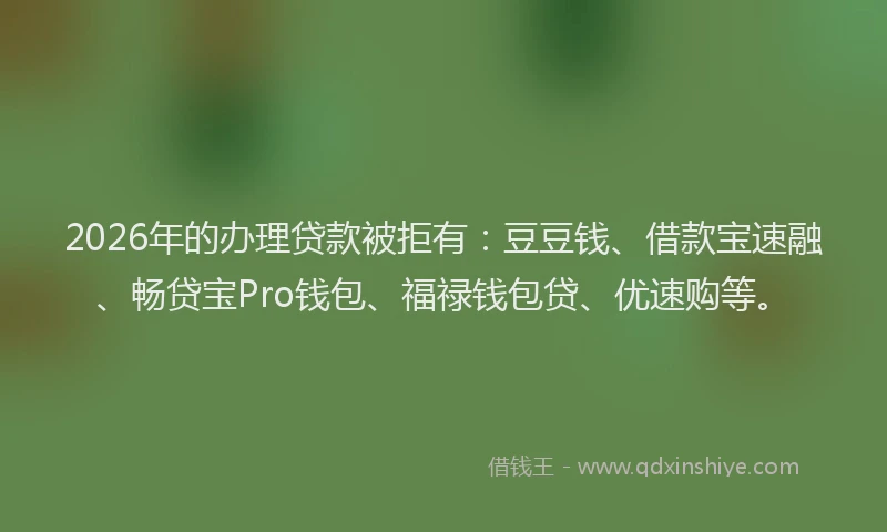 2026年的办理贷款被拒有：豆豆钱、借款宝速融、畅贷宝Pro钱包、福禄钱包贷、优速购等。