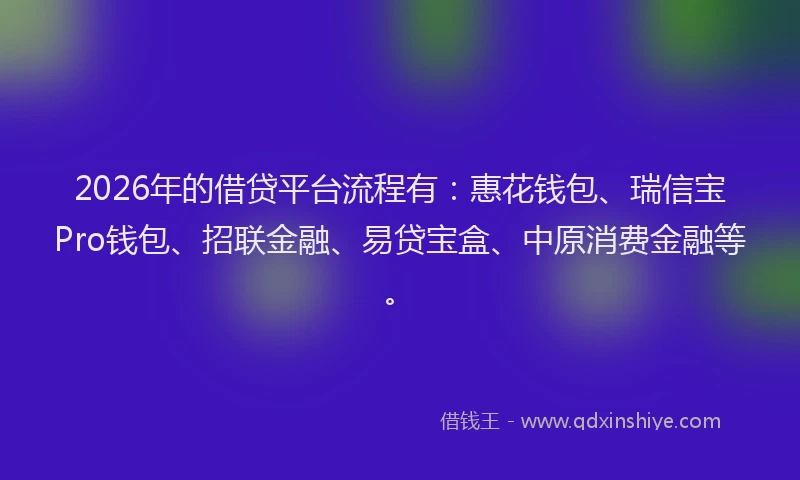 2026年的借贷平台流程有：惠花钱包、瑞信宝Pro钱包、招联金融、易贷宝盒、中原消费金融等。