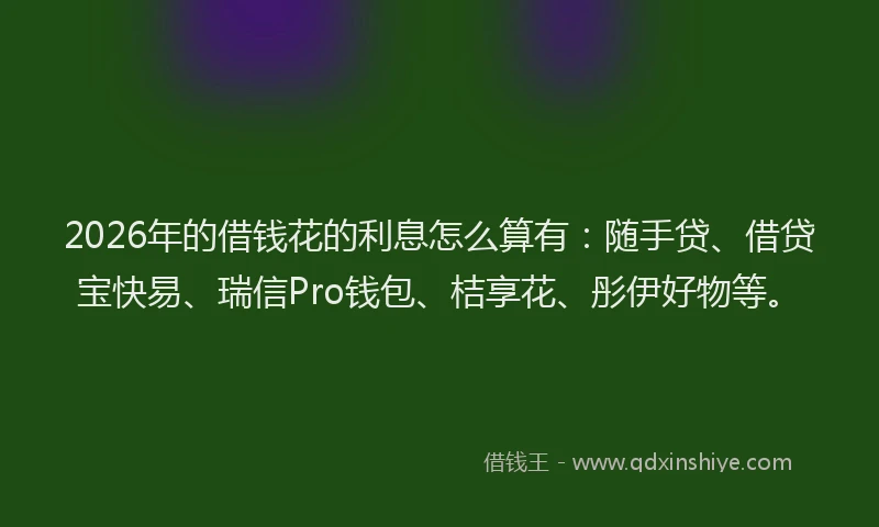 2026年的借钱花的利息怎么算有：随手贷、借贷宝快易、瑞信Pro钱包、桔享花、彤伊好物等。
