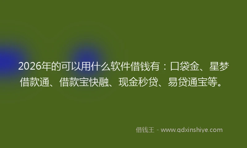 2026年的可以用什么软件借钱有：口袋金、星梦借款通、借款宝快融、现金秒贷、易贷通宝等。