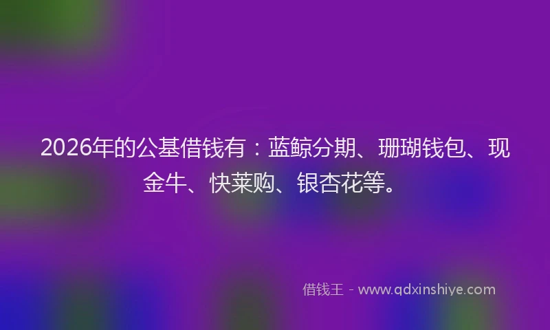 2026年的公基借钱有：蓝鲸分期、珊瑚钱包、现金牛、快莱购、银杏花等。