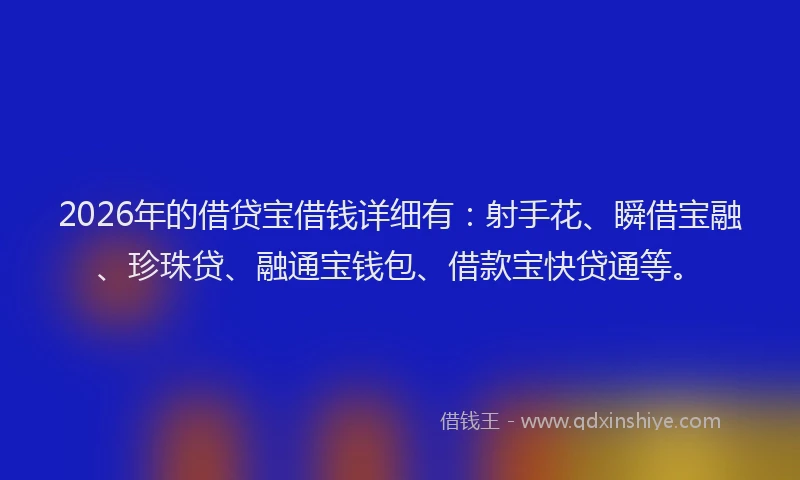 2026年的借贷宝借钱详细有：射手花、瞬借宝融、珍珠贷、融通宝钱包、借款宝快贷通等。