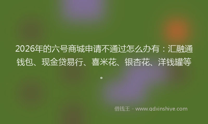 2026年的六号商城申请不通过怎么办有：汇融通钱包、现金贷易行、喜米花、银杏花、洋钱罐等。