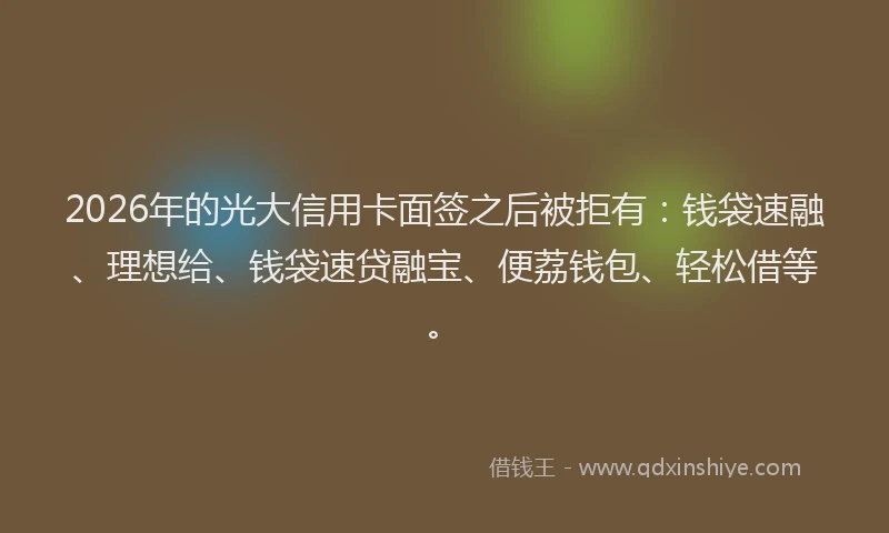2026年的光大信用卡面签之后被拒有：钱袋速融、理想给、钱袋速贷融宝、便荔钱包、轻松借等。