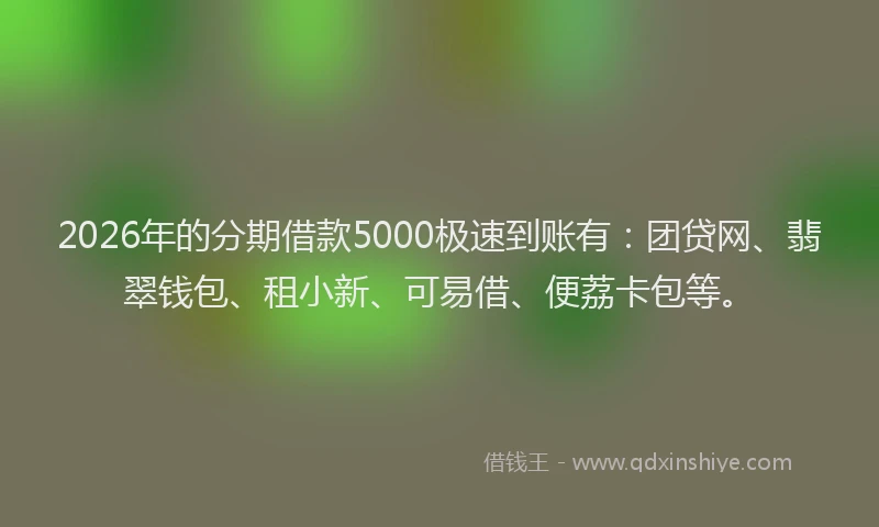 2026年的分期借款5000极速到账有：团贷网、翡翠钱包、租小新、可易借、便荔卡包等。