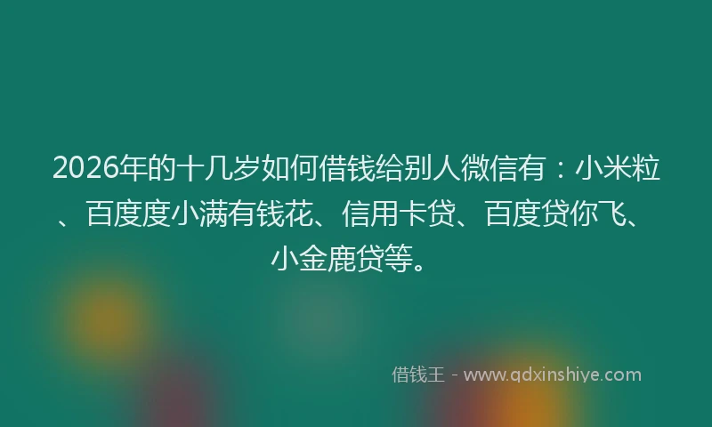 2026年的十几岁如何借钱给别人微信有：小米粒、百度度小满有钱花、信用卡贷、百度贷你飞、小金鹿贷等。