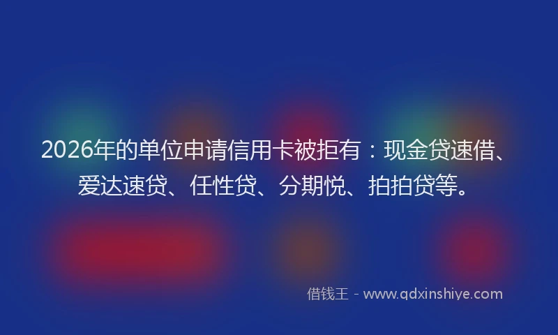 2026年的单位申请信用卡被拒有：现金贷速借、爱达速贷、任性贷、分期悦、拍拍贷等。