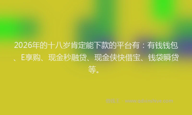 2026年的十八岁肯定能下款的平台有：有钱钱包、E享购、现金秒融贷、现金侠快借宝、钱袋瞬贷等。