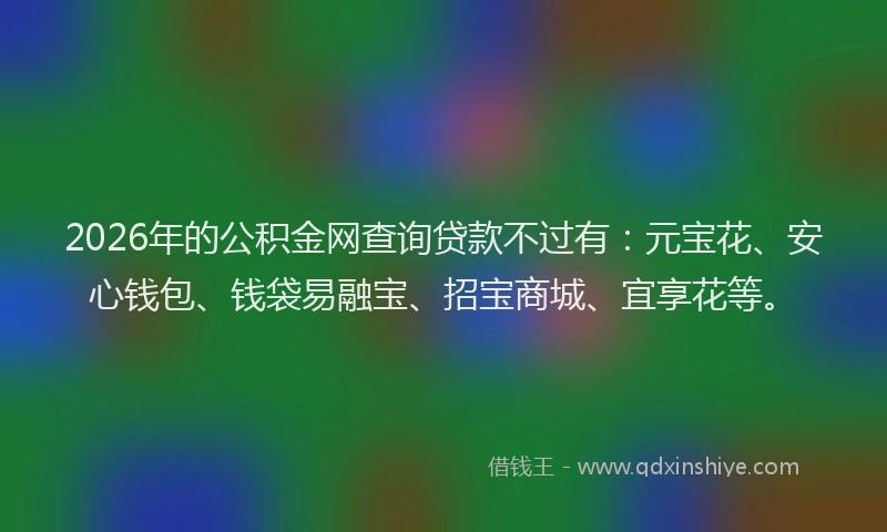 2026年的公积金网查询贷款不过有：元宝花、安心钱包、钱袋易融宝、招宝商城、宜享花等。