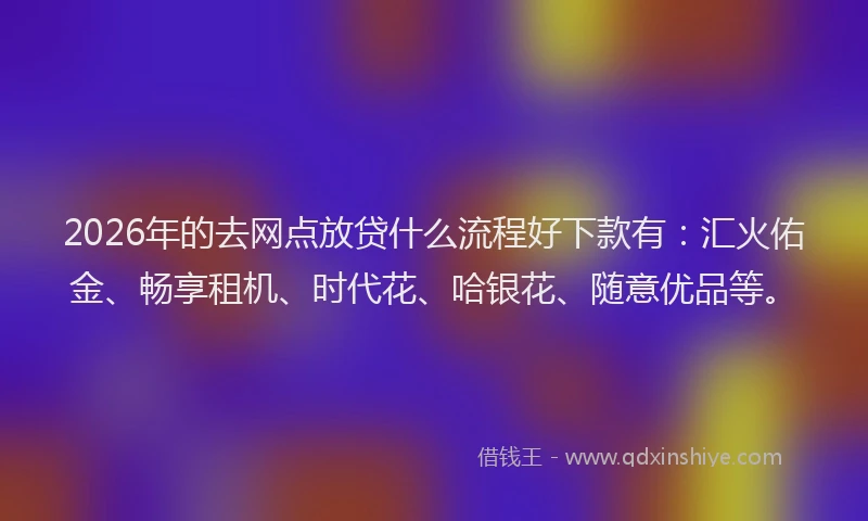 2026年的去网点放贷什么流程好下款有：汇火佑金、畅享租机、时代花、哈银花、随意优品等。