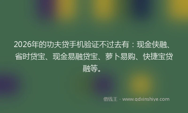 2026年的功夫贷手机验证不过去有：现金侠融、省时贷宝、现金易融贷宝、萝卜易购、快捷宝贷融等。