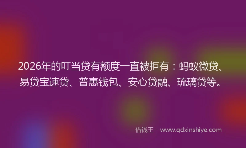 2026年的叮当贷有额度一直被拒有：蚂蚁微贷、易贷宝速贷、普惠钱包、安心贷融、琉璃贷等。