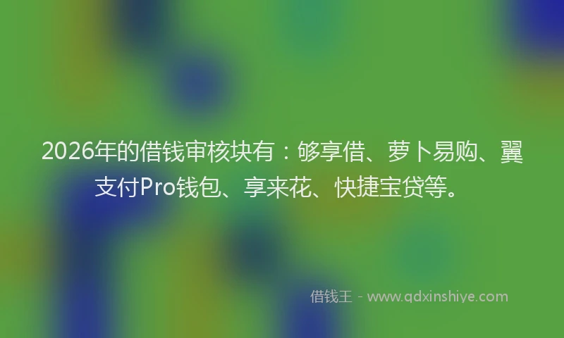 2026年的借钱审核块有：够享借、萝卜易购、翼支付Pro钱包、享来花、快捷宝贷等。