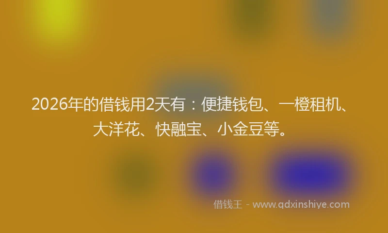 2026年的借钱用2天有：便捷钱包、一橙租机、大洋花、快融宝、小金豆等。