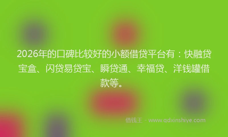 2026年的口碑比较好的小额借贷平台有：快融贷宝盒、闪贷易贷宝、瞬贷通、幸福贷、洋钱罐借款等。
