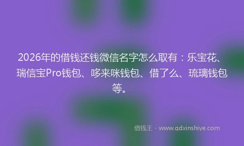 2026年的借钱还钱微信名字怎么取有：乐宝花、瑞信宝Pro钱包、哆来咪钱包、借了么、琉璃钱包等。