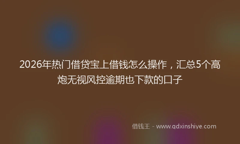 2026年热门借贷宝上借钱怎么操作，汇总5个高炮无视风控逾期也下款的口子