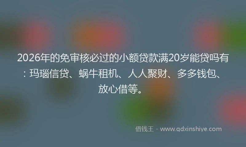 2026年的免审核必过的小额贷款满20岁能贷吗有：玛瑙信贷、蜗牛租机、人人聚财、多多钱包、放心借等。