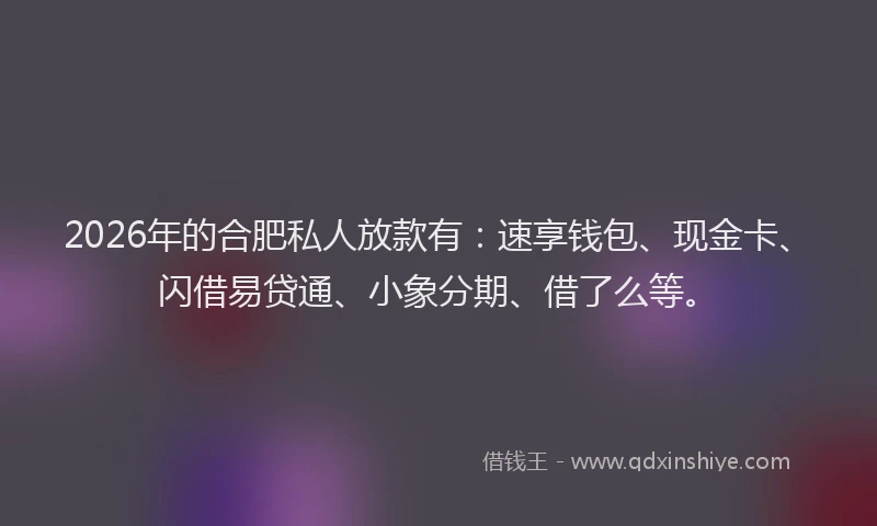 2026年的合肥私人放款有：速享钱包、现金卡、闪借易贷通、小象分期、借了么等。