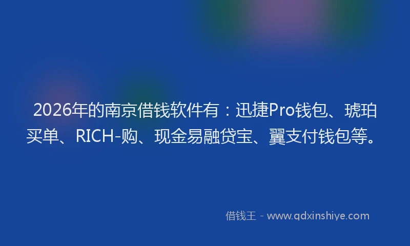 2026年的南京借钱软件有：迅捷Pro钱包、琥珀买单、RICH-购、现金易融贷宝、翼支付钱包等。