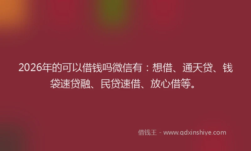 2026年的可以借钱吗微信有：想借、通天贷、钱袋速贷融、民贷速借、放心借等。