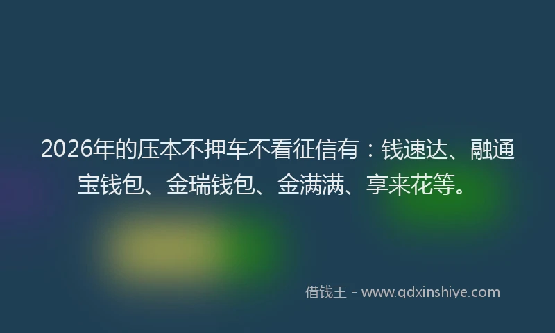 2026年的压本不押车不看征信有：钱速达、融通宝钱包、金瑞钱包、金满满、享来花等。