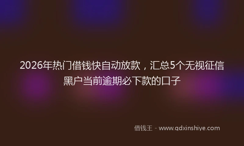 2026年热门借钱快自动放款，汇总5个无视征信黑户当前逾期必下款的口子