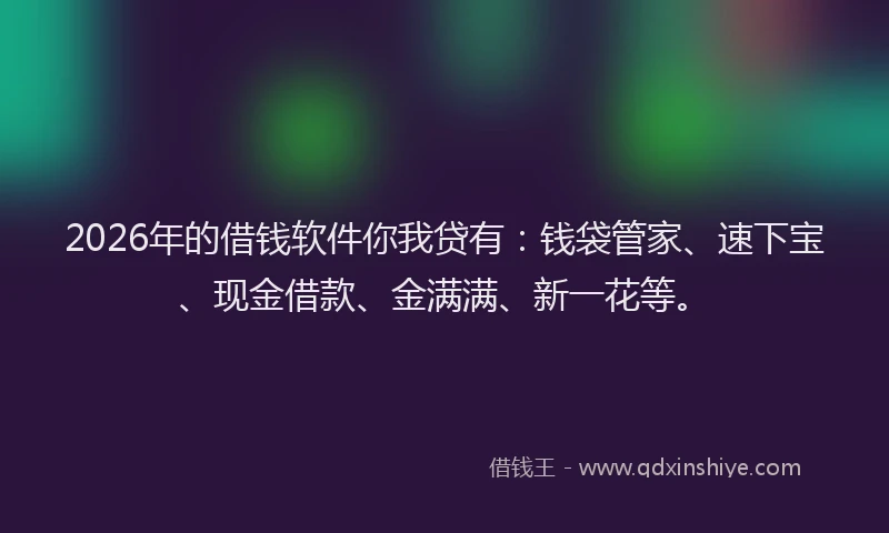 2026年的借钱软件你我贷有：钱袋管家、速下宝、现金借款、金满满、新一花等。