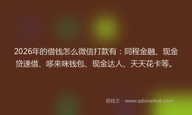 2026年的借钱怎么微信打款有：同程金融、现金贷速借、哆来咪钱包、现金达人、天天花卡等。