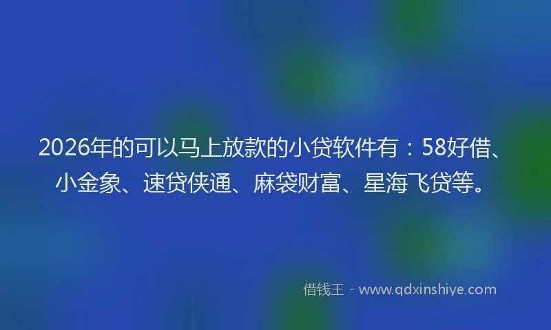 2026年的可以马上放款的小贷软件有：58好借、小金象、速贷侠通、麻袋财富、星海飞贷等。