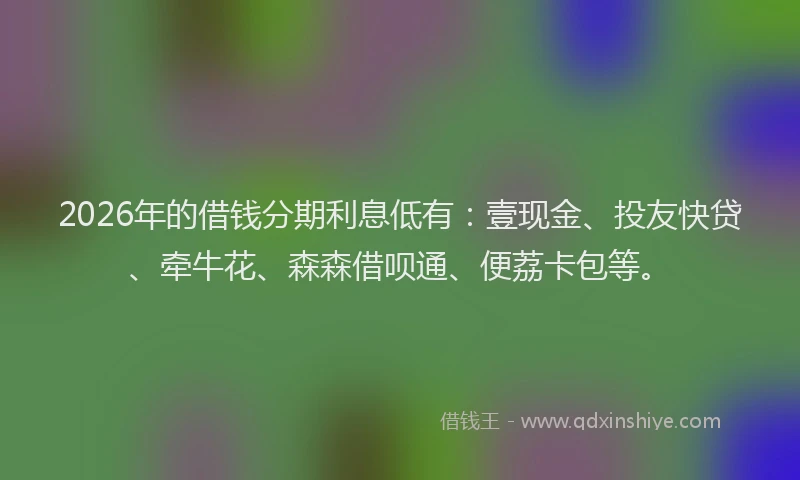2026年的借钱分期利息低有：壹现金、投友快贷、牵牛花、森森借呗通、便荔卡包等。