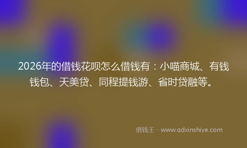 2026年的借钱花呗怎么借钱有：小喵商城、有钱钱包、天美贷、同程提钱游、省时贷融等。