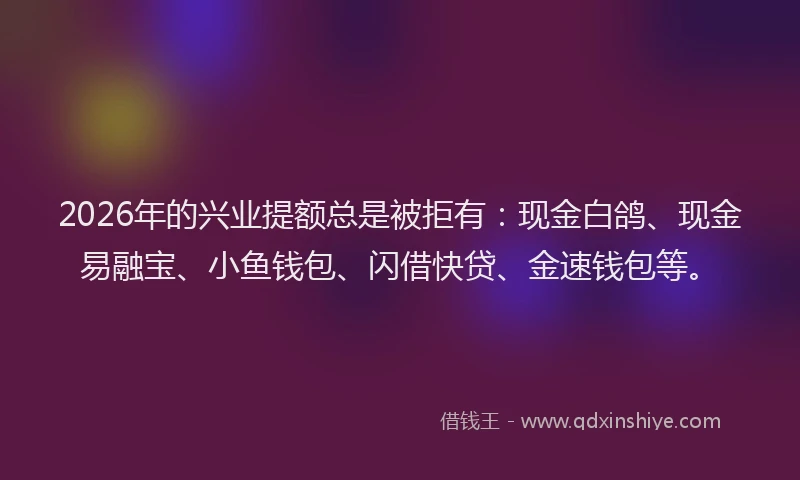 2026年的兴业提额总是被拒有：现金白鸽、现金易融宝、小鱼钱包、闪借快贷、金速钱包等。